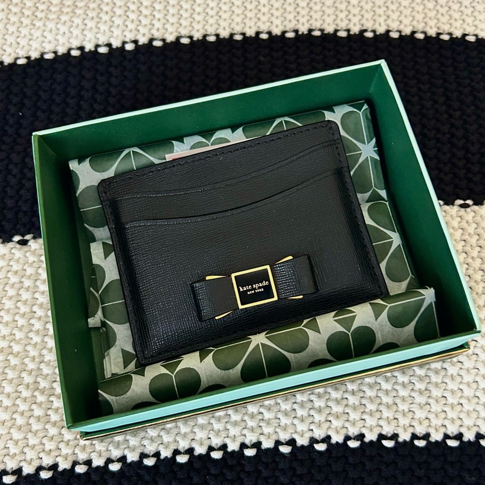 Kate Spade Black Bow Morgan Embellished Leather Card Holder - Picture 7 of 8